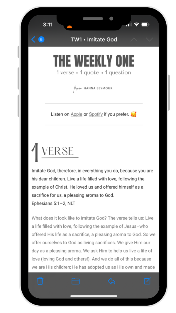 The Weekly One email on iPhone